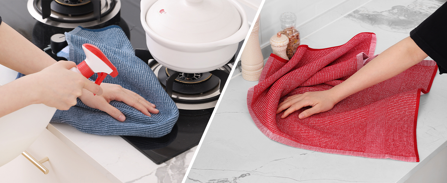 Homaxy Premium Kitchen Towels(18”x 28”, 6 Pack), Large Cotton Kitchen Hand Towels, Flat and Terry Dish Towels, 380 GSM Highly Absorbent Tea Towel Set with Hanging Loop, Grey