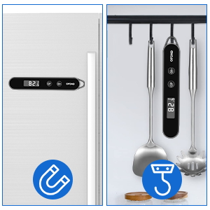 Meat Thermometer Digital for Cooking and Grilling,Instant Read Food Thermometer with Battery,Folding Accurate Probe Kitchen Thermometer for BBQ,Backlit LCD,Store by Magnet and Hook (Black)