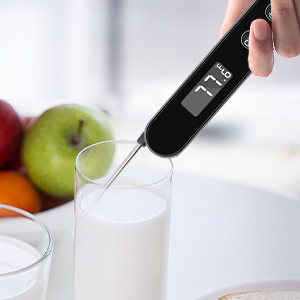 Meat Thermometer Digital for Cooking and Grilling,Instant Read Food Thermometer with Battery,Folding Accurate Probe Kitchen Thermometer for BBQ,Backlit LCD,Store by Magnet and Hook (Black)