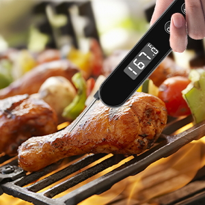 Meat Thermometer Digital for Cooking and Grilling,Instant Read Food Thermometer with Battery,Folding Accurate Probe Kitchen Thermometer for BBQ,Backlit LCD,Store by Magnet and Hook (Black)