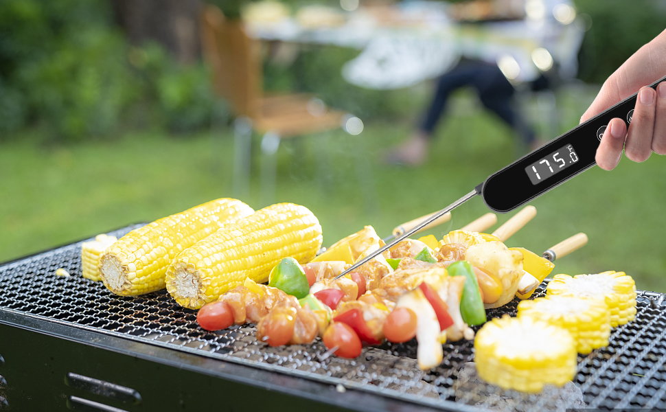 Meat Thermometer Digital for Cooking and Grilling,Instant Read Food Thermometer with Battery,Folding Accurate Probe Kitchen Thermometer for BBQ,Backlit LCD,Store by Magnet and Hook (Black)