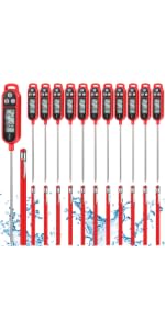 6 Pcs Meat Thermometer Food Thermometer with Probe Water Liquid Instant Read Digital Thermometer Cooking Thermometer Supplies BBQ Kitchen Thermometer for Cooking Milk Yogurt (Red)