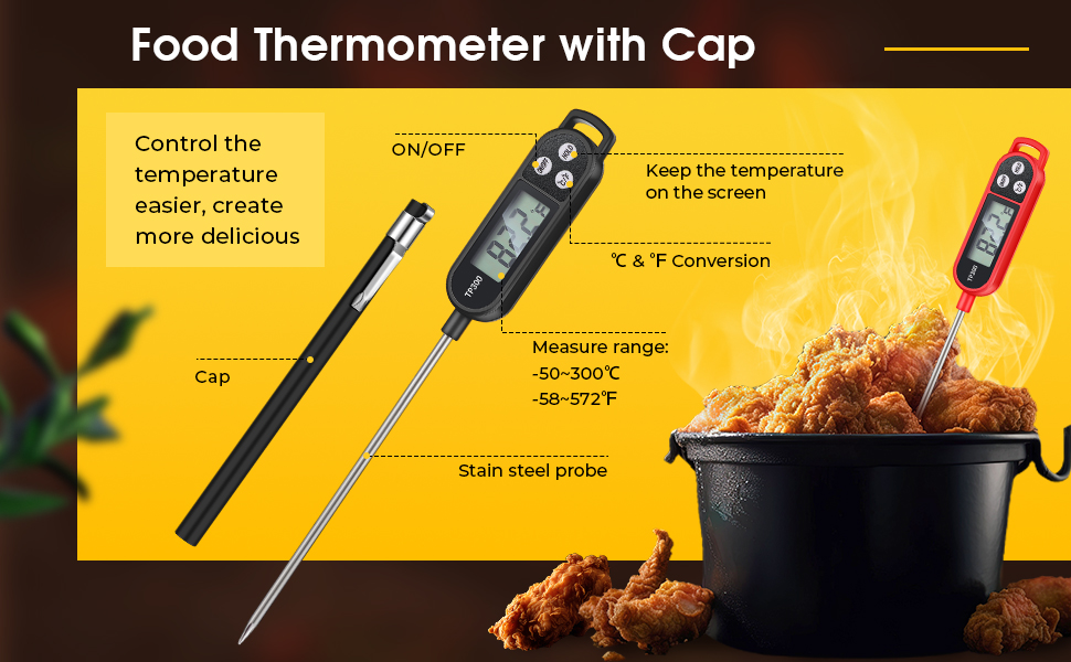 6 Pcs Meat Thermometer Food Thermometer with Probe Water Liquid Instant Read Digital Thermometer Cooking Thermometer Supplies BBQ Kitchen Thermometer for Cooking Milk Yogurt (Red)