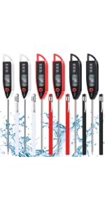 6 Pcs Meat Thermometer Food Thermometer with Probe Water Liquid Instant Read Digital Thermometer Cooking Thermometer Supplies BBQ Kitchen Thermometer for Cooking Milk Yogurt (Red)