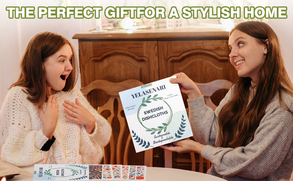 Swedish Dishcloths for Kitchen Reusable 6 Pack Kitchen Towels No Odor Quick-Drying Reusable Paper Towels Reusable Paper Towels Washable for Countertop Sink Kitchen Flower Bird