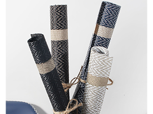 FAVE Placemats Set of 6 Indigo Blue Woven with Gray Placemats Durable and Wipeable Vinyl Placemat Set of 6 for Wedding, Banquet, Birthday, Party, Restaurant Decorations（Indigo Blue）