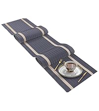 FAVE Placemats Set of 6 Indigo Blue Woven with Gray Placemats Durable and Wipeable Vinyl Placemat Set of 6 for Wedding, Banquet, Birthday, Party, Restaurant Decorations（Indigo Blue）