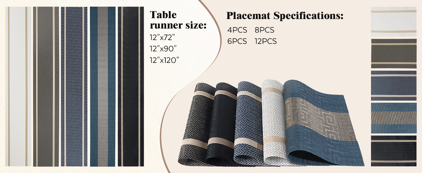 FAVE Placemats Set of 6 Indigo Blue Woven with Gray Placemats Durable and Wipeable Vinyl Placemat Set of 6 for Wedding, Banquet, Birthday, Party, Restaurant Decorations（Indigo Blue）