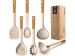 Silicone Cooking Utensils Set - AVGPD Silicone Kitchen Utensils for Cooking Wooden Handles, 446°F Heat Resistant Kitchen Utensil Spatula Sets, Gadgets for Non-Stick Cookware BPA FREE (Black)