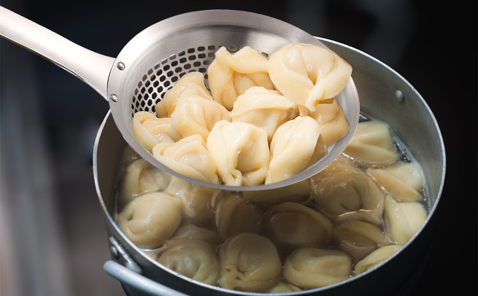 Suwimut 3 Pieces Spider Strainer Skimmer Spoon Set, Fine Mesh Stainless Steel Sieve Food Strainers, Large Hole Slotted Colander Frying Spoons, Strainer Ladle Wire Skimmer Spoon with Handle for Kitchen