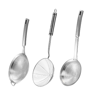 Suwimut 3 Pieces Spider Strainer Skimmer Spoon Set, Fine Mesh Stainless Steel Sieve Food Strainers, Large Hole Slotted Colander Frying Spoons, Strainer Ladle Wire Skimmer Spoon with Handle for Kitchen