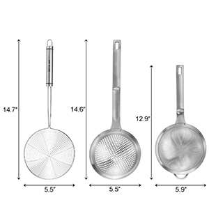 Suwimut 3 Pieces Spider Strainer Skimmer Spoon Set, Fine Mesh Stainless Steel Sieve Food Strainers, Large Hole Slotted Colander Frying Spoons, Strainer Ladle Wire Skimmer Spoon with Handle for Kitchen