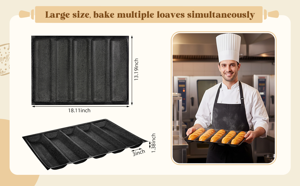 Maxcheck 2 Pcs Silicone Perforated Baking Forms Sandwich Mold French Baguette Bread Pan Mat 5 Loaf Non Stick Baking Liners for Home Kitchen