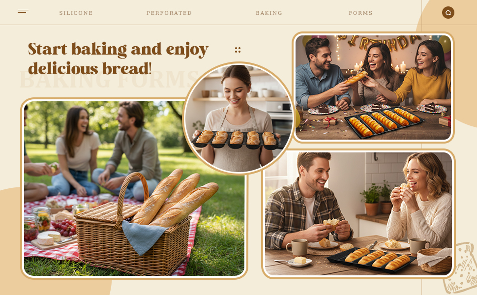 Maxcheck 2 Pcs Silicone Perforated Baking Forms Sandwich Mold French Baguette Bread Pan Mat 5 Loaf Non Stick Baking Liners for Home Kitchen