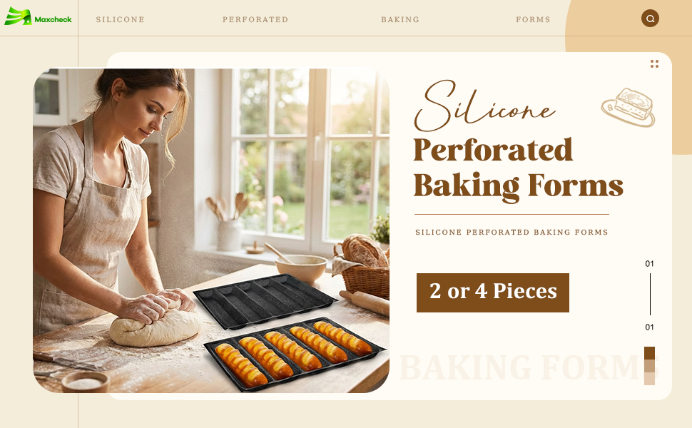 Maxcheck 2 Pcs Silicone Perforated Baking Forms Sandwich Mold French Baguette Bread Pan Mat 5 Loaf Non Stick Baking Liners for Home Kitchen