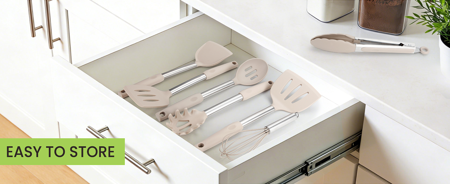 Cooking Utensils Set, 35Pcs Silicone Kitchen Utensils Set with Holder, 446°F Heat Resistant Food Grade Spatula Set, BPA Free Kitchen Gadgets for Non-stick Cookware, Easy to Clean (Khaki)