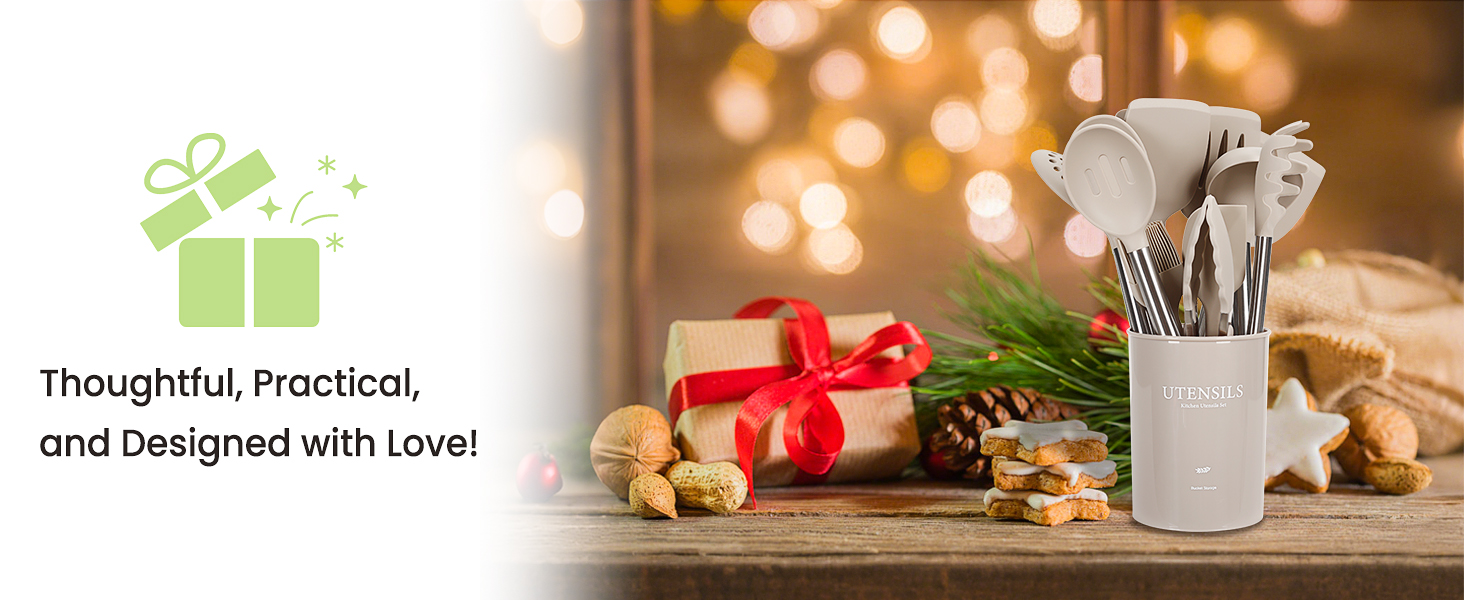 Cooking Utensils Set, 35Pcs Silicone Kitchen Utensils Set with Holder, 446°F Heat Resistant Food Grade Spatula Set, BPA Free Kitchen Gadgets for Non-stick Cookware, Easy to Clean (Khaki)