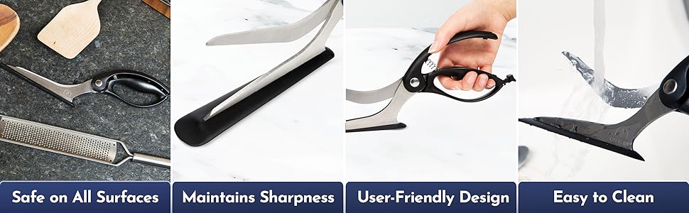 Loftern Pizza Scissors - Non-Stick Pizza Scissors with Firm Grip Base - Food Grade Stainless Steel Pizza Cutter - 5-in-1 Food Slicer & Pizza Server - Durable, Safe & Mess Free