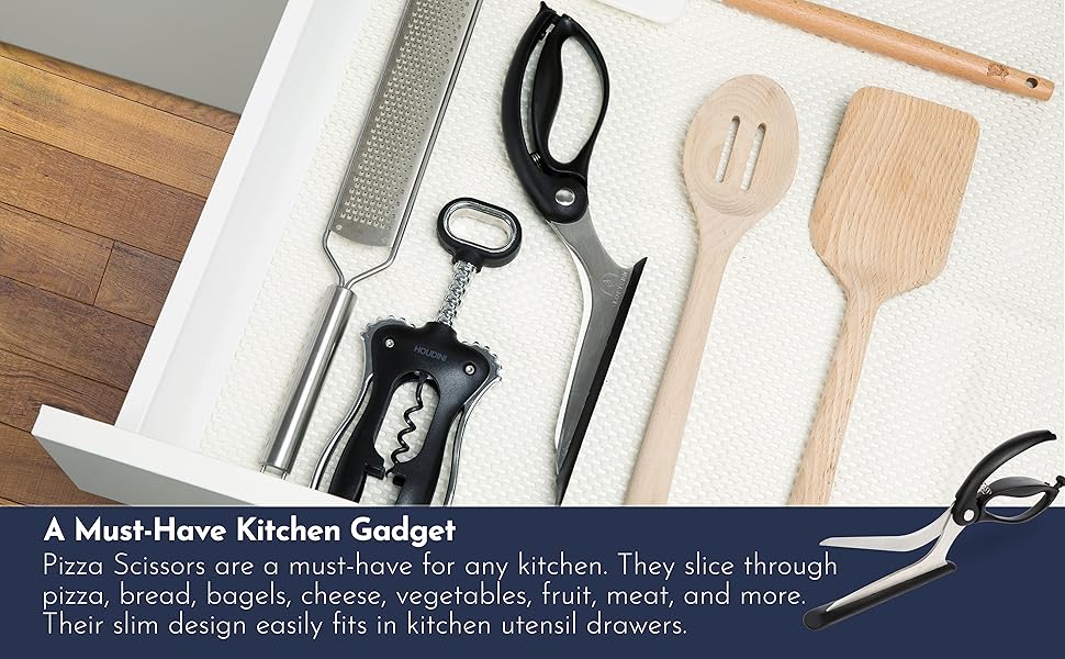 Loftern Pizza Scissors - Non-Stick Pizza Scissors with Firm Grip Base - Food Grade Stainless Steel Pizza Cutter - 5-in-1 Food Slicer & Pizza Server - Durable, Safe & Mess Free