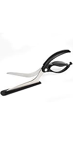 Loftern Pizza Scissors - Non-Stick Pizza Scissors with Firm Grip Base - Food Grade Stainless Steel Pizza Cutter - 5-in-1 Food Slicer & Pizza Server - Durable, Safe & Mess Free