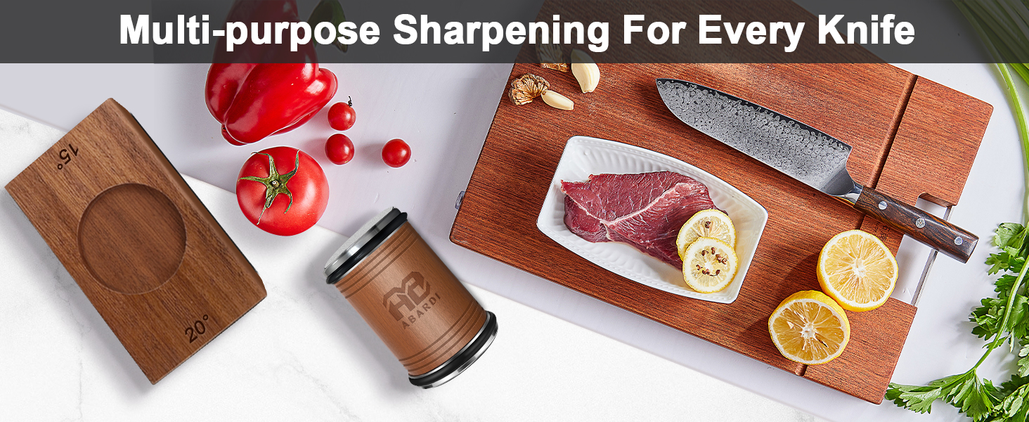 Abardi Rolling Knife Sharpener, Knife Sharpening with Diamonds Made Easy, Knife Sharpeners Kit with 15 & 20 Degree Magnetic Angle, Kitchen Gadgets Birthday Gifts for Men Dad Husband Fathers (Walnut)