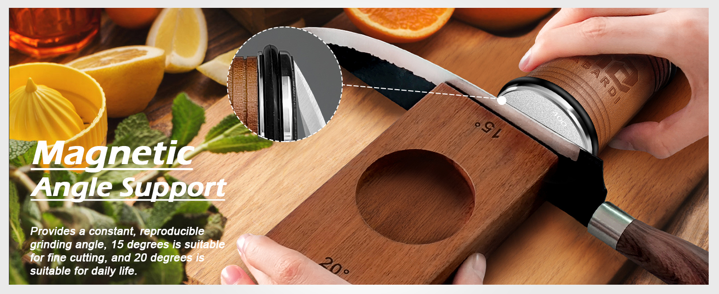 Abardi Rolling Knife Sharpener, Knife Sharpening with Diamonds Made Easy, Knife Sharpeners Kit with 15 & 20 Degree Magnetic Angle, Kitchen Gadgets Birthday Gifts for Men Dad Husband Fathers (Walnut)