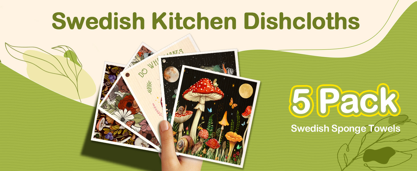 Swedish Dishcloths for Kitchen - 5 Pack Reusable Dish Cloths for Washing Dishes Absorbent Cute Funny Kitchen Towels Cleaning Sponge, Animal Forest