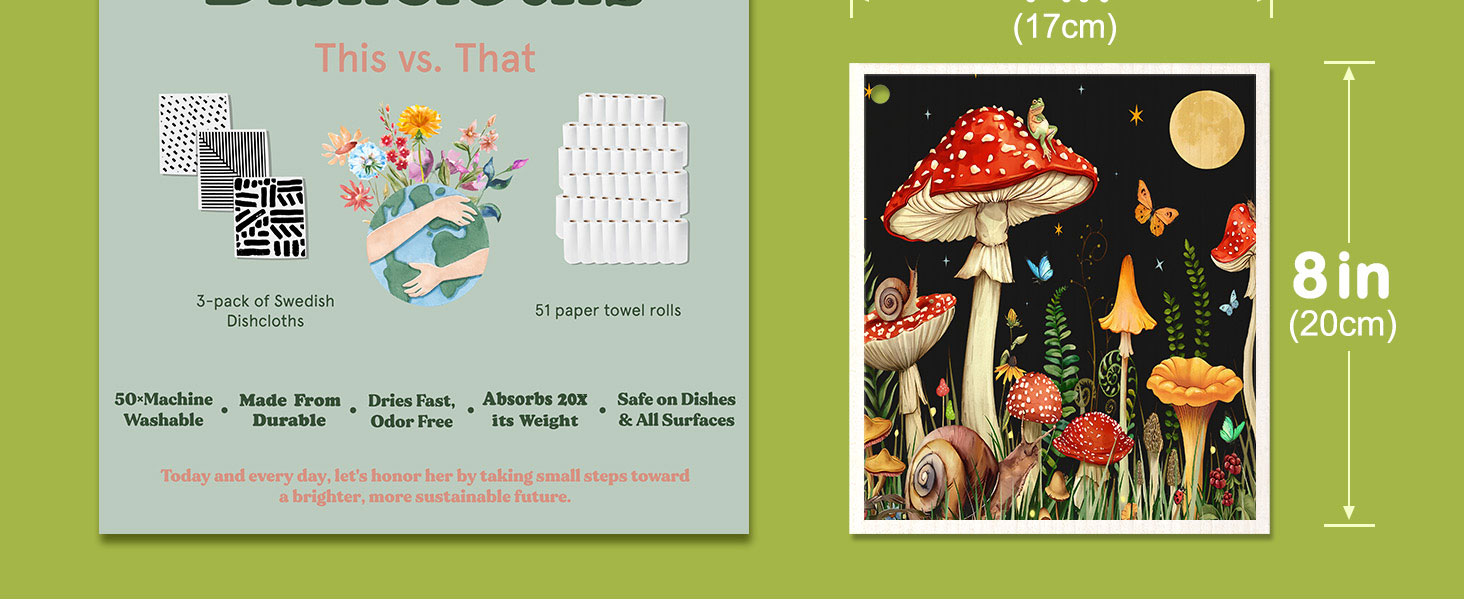 Swedish Dishcloths for Kitchen - 5 Pack Reusable Dish Cloths for Washing Dishes Absorbent Cute Funny Kitchen Towels Cleaning Sponge, Animal Forest