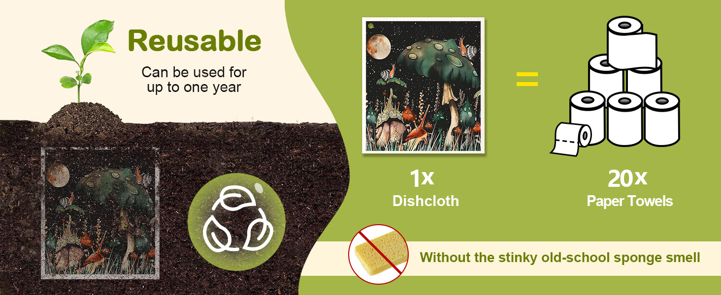 Swedish Dishcloths for Kitchen - 5 Pack Reusable Dish Cloths for Washing Dishes Absorbent Cute Funny Kitchen Towels Cleaning Sponge, Animal Forest