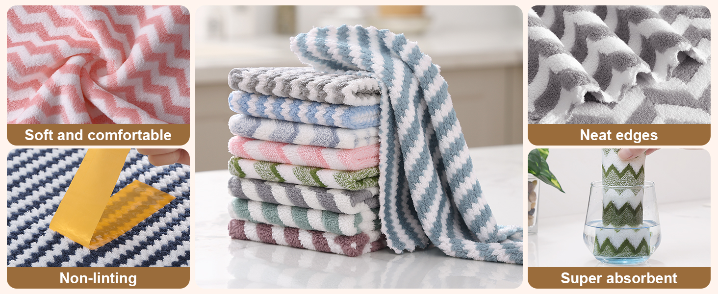 Homaxy 12 Pack Kitchen Dish Cloths, Ultra Soft and Absorbent Dish Towels, Reusable Fast Drying Microfiber Cleaning Cloth, Coral Velvet Wave Design No-lint, 10 x 10 inches, Dark Grey