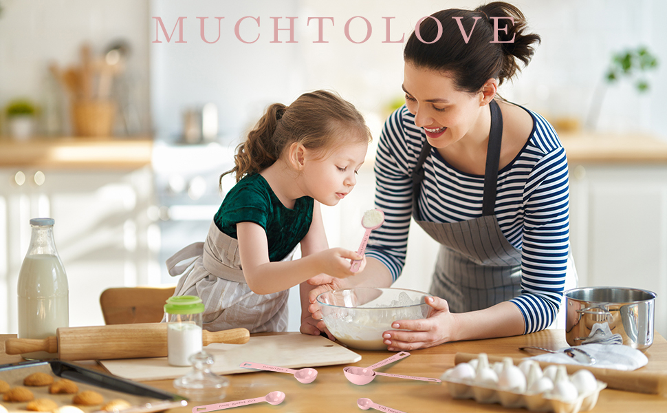 Stainless Steel Measuring Spoons Set of 5, Metal Measuring Cups and Spoons Set for Liquid/Food/Kitchen/Baking (Pink)