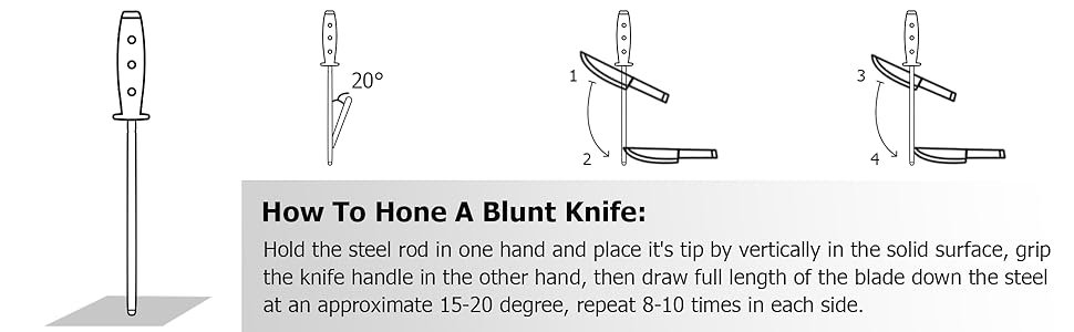 PAUDIN Honing Rod, Knife Sharpener Rod, 10 Inch Honing Steel, Professional Kitchen Knife Sharpener, High Carbon Knife Sharpening Steel with Ergonomic Pakkawood Handle for All Chef Knives