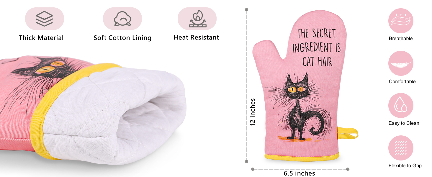Miracu Funny Oven Mitts, Black Cats Gifts for Cat Lovers, Cute Kitten Kitchen Accessories, Fun Birthday, Mothers Day, Housewarming Baking Cooking Themed Gifts for Women Lady Mom Wife Girlfriend Owner