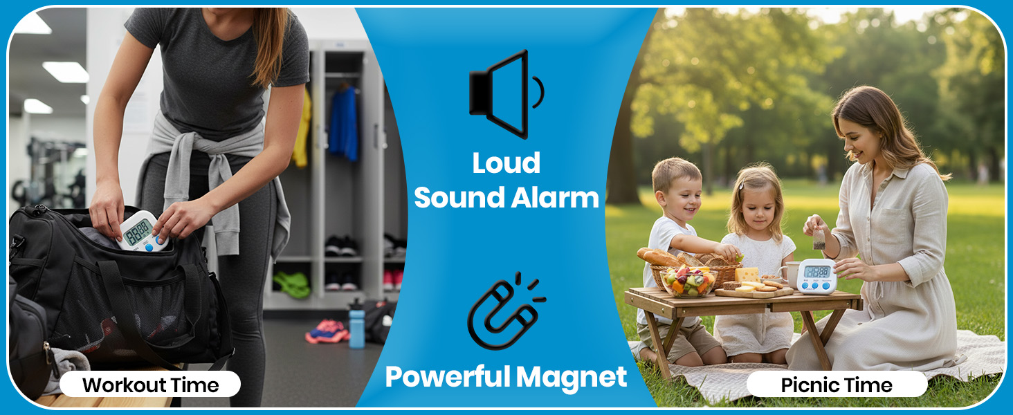 Kitchen Timers for Cooking and Baking with Big Digital Numbers and Loud Alarm Used in Cooking, Classroom, and Office.