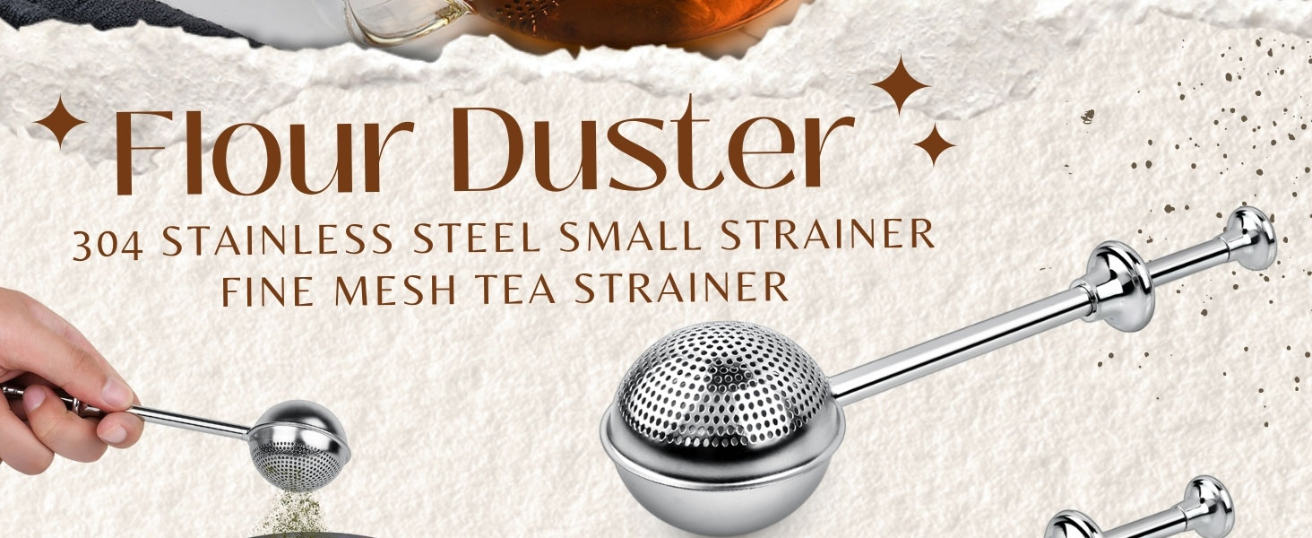 Flour Sifter 304 Stainless Steel Flour Duster Tea Strainer set of 2 Spring-operated Handle Strainer for Baking, Sifting Sugar, Flour, Spices, and Herbs