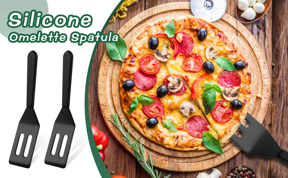 【2 Pack】Kunovo Small Spatula for Nonstick Cookware Mini Spatulas for kitchen Use,Heat-Resistant Silicone Thin Spatula Cooking Baking (Black-2)