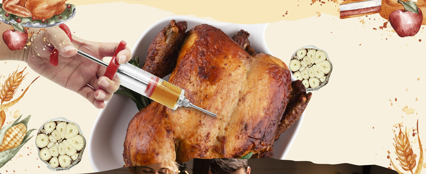 Professional Turkey Baster Meat Injector Syringe Kit, Baster for Cooking Thanksgiving & Christmas Turkey, Injector Marinades for Meats, Full Set with Basting Brush, Meat Shredder Claws, Large Capacity