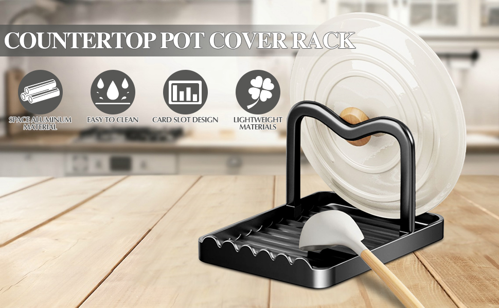 Ysks'hf spoon holder and pot lid holder，stainless steel，Kitchen Utensil Rest, scraper holder & pot holder，Spoon Holder for Stove Top - Kitchen Utensil Holder for Ladles & Tongs（Black)