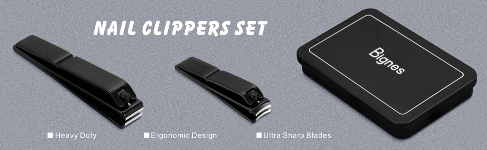 Bignes Nail & Toenail Clipper Set, Nail Clippers for Thick Ingrown Nails, Ultra Sharp Fingernail & Toenail Cutters for Men Women (Black)