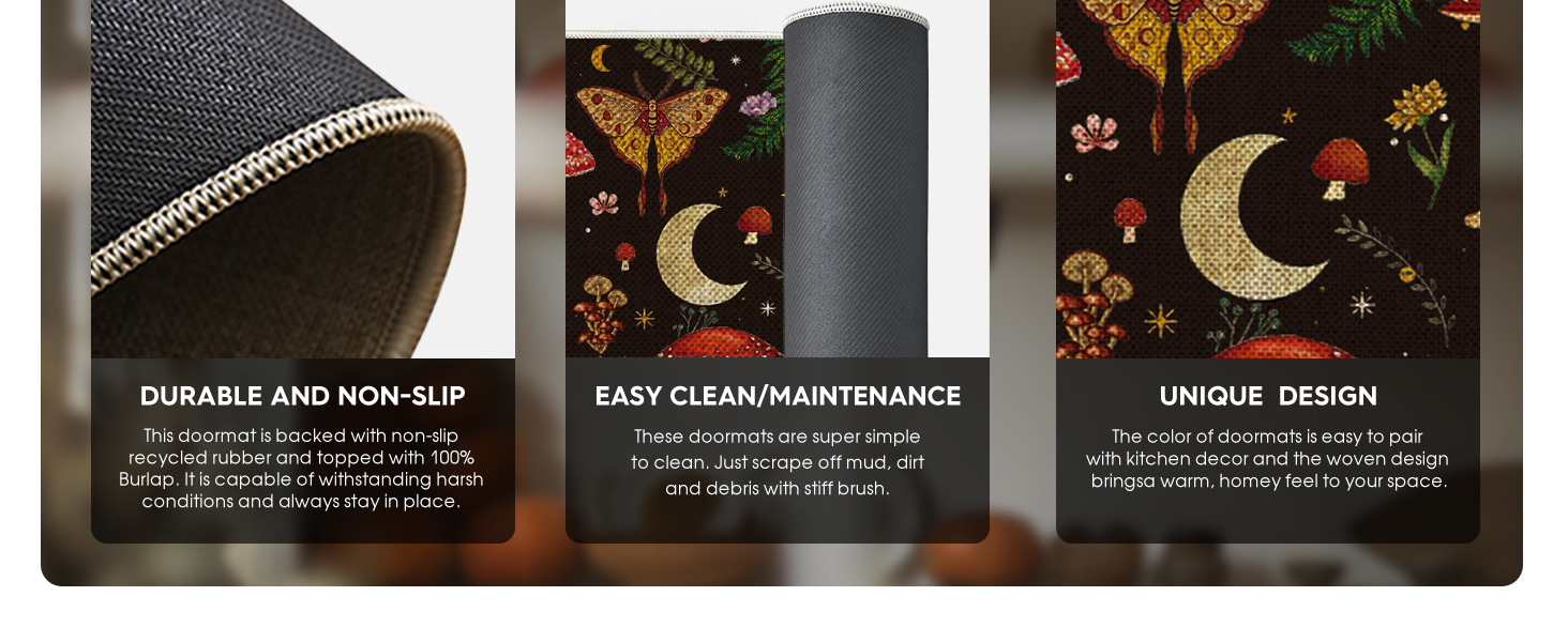 Artoid Mode Black Mushrooms Butterfly Spring Kitchen Mats Set of 2, Home Decor Low-Profile Kitchen Rugs for Floor - 17x29 and 17x47 Inch