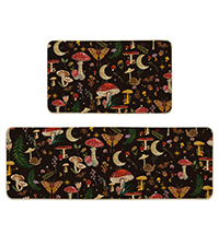Artoid Mode Black Mushrooms Butterfly Spring Kitchen Mats Set of 2, Home Decor Low-Profile Kitchen Rugs for Floor - 17x29 and 17x47 Inch