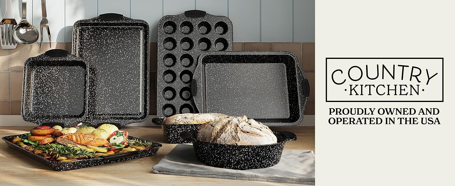 Country Kitchen Nonstick Stackable Bakeware Set - Durable, Easy Release Baking Set, Black, 10 Pcs