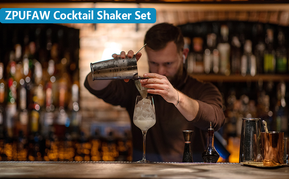 6-Piece Cocktail Shaker Set 24oz Shaker Strainer Muddler Jigger Mixing Spoon Pour Spout Bartender Kit Stainless Steel Bar Set Housewarming Gift