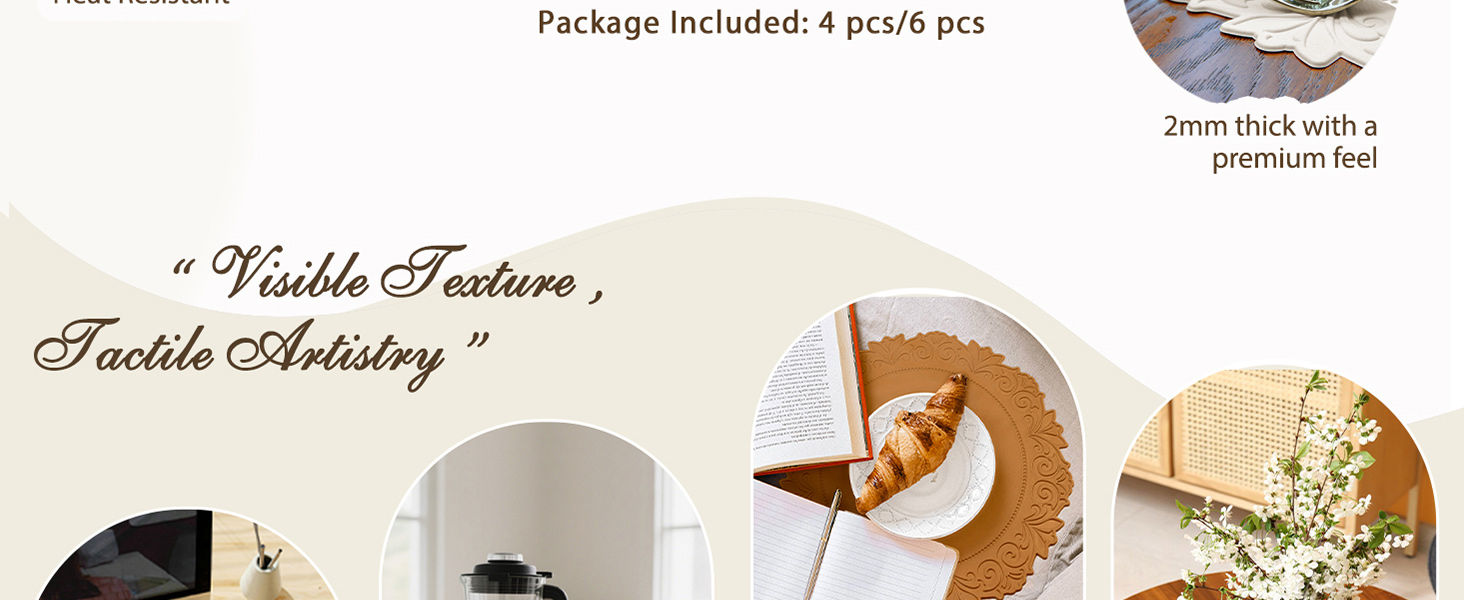 Noctiflorous Round Faux Leather 15 Inch Placemats Set of 6 Waterproof Wipeable Heat Resistant Tablemat for Dining Table Kitchen Non Slip Washable Oilproof Table Place Mat for Indoor Outdoor(Beige, 6)