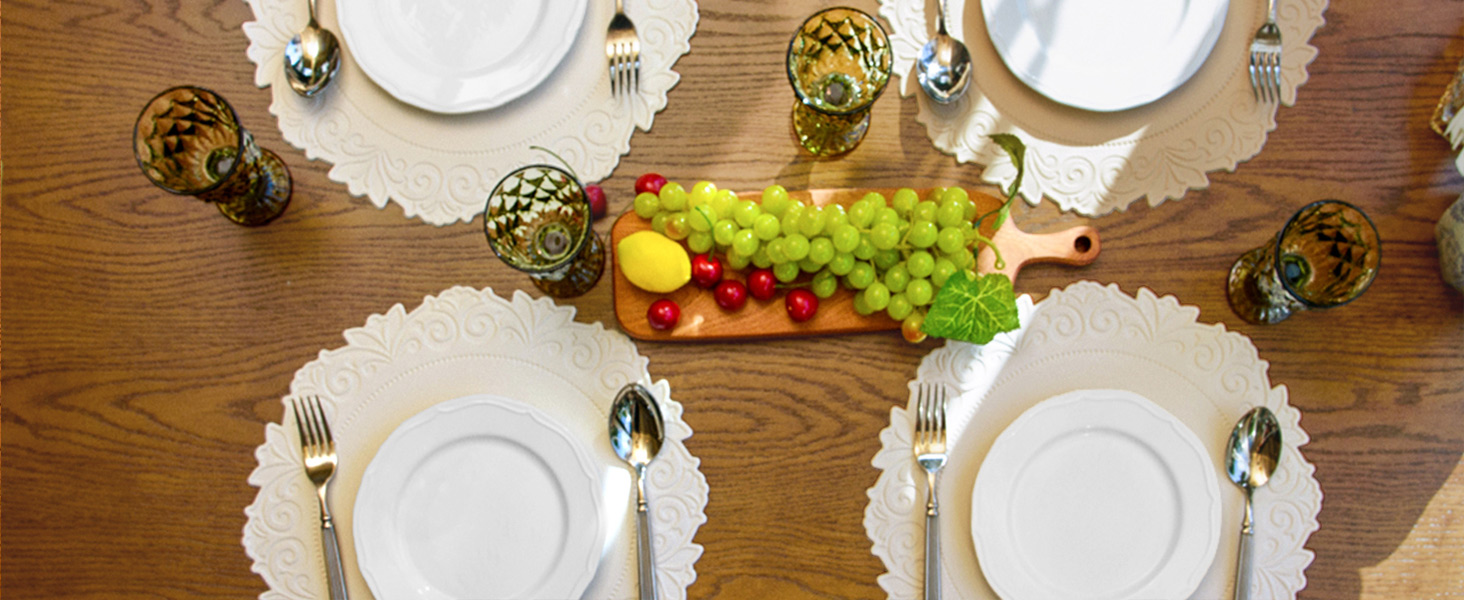 Noctiflorous Round Faux Leather 15 Inch Placemats Set of 6 Waterproof Wipeable Heat Resistant Tablemat for Dining Table Kitchen Non Slip Washable Oilproof Table Place Mat for Indoor Outdoor(Beige, 6)