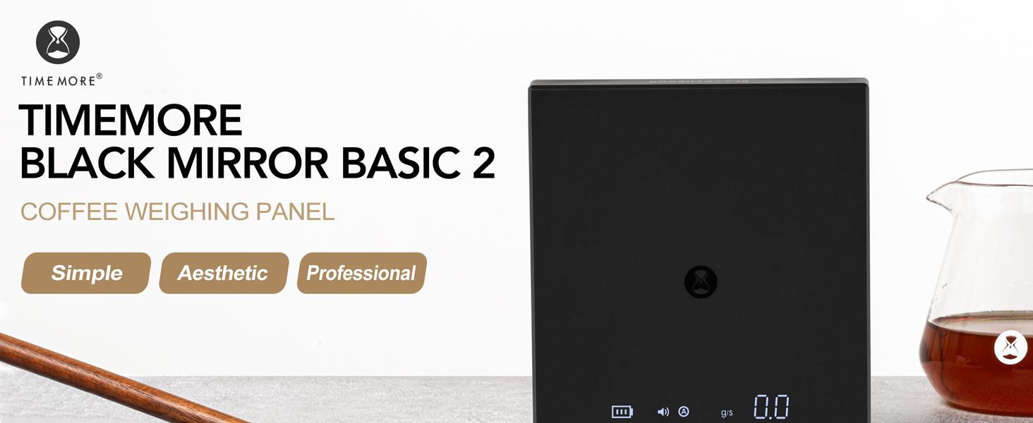 TIMEMORE Black Mirror Basic 2 Coffee Scale with Timer, 2kg/0.1g High Precision Kitchen Scale, Espresso Scale with Flow Rate Function, Digital Coffee Scale for Pour Over Drip Coffee with Silicone Cover
