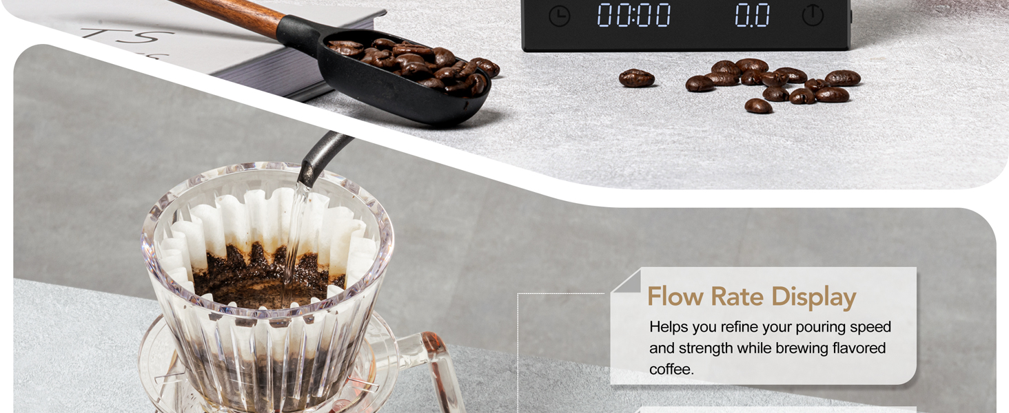 TIMEMORE Black Mirror Basic 2 Coffee Scale with Timer, 2kg/0.1g High Precision Kitchen Scale, Espresso Scale with Flow Rate Function, Digital Coffee Scale for Pour Over Drip Coffee with Silicone Cover