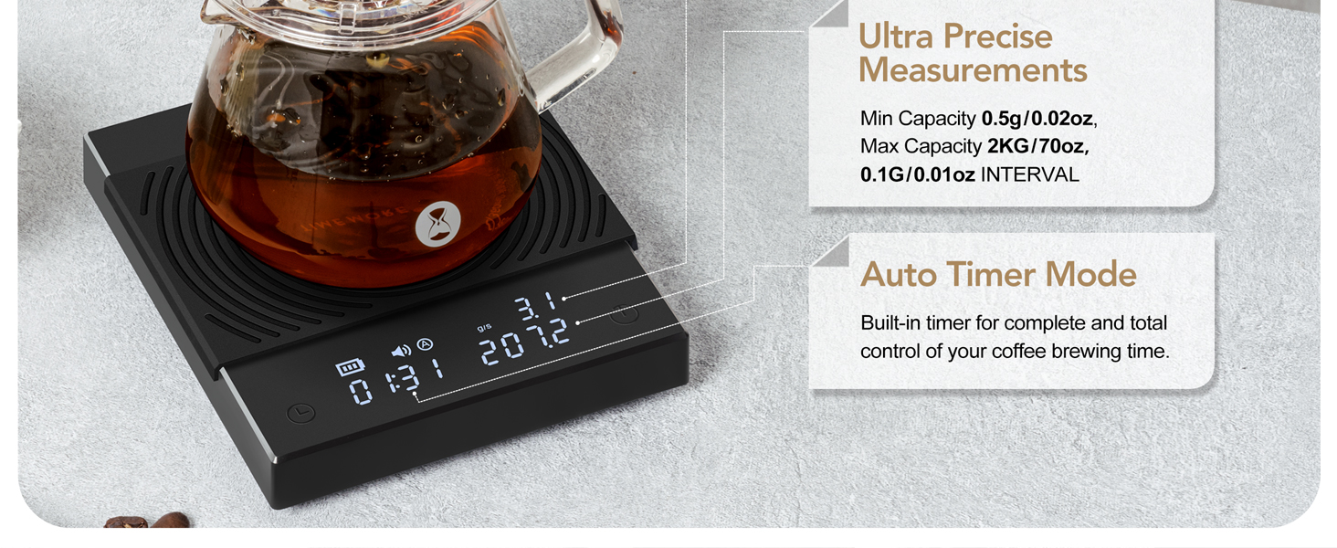 TIMEMORE Black Mirror Basic 2 Coffee Scale with Timer, 2kg/0.1g High Precision Kitchen Scale, Espresso Scale with Flow Rate Function, Digital Coffee Scale for Pour Over Drip Coffee with Silicone Cover