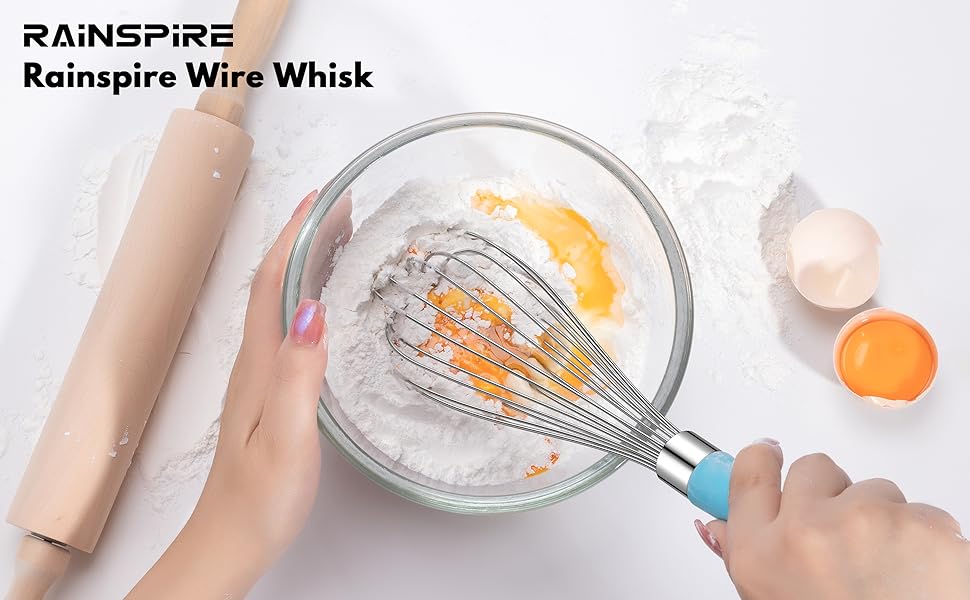 Rainspire 12-Inch Wire Whisk Stainless Steel, Balloon Whisks for Cooking, Wisk Wisking Tool With Soft Silicone Handle, Thick Durable Whisker for Blending, Beating, Whisking, Stirring, Pink