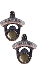 Vintage Copper Bottle Cap Opener Wall Mount, Retro Beer Bottle Opener with Screws for Homes Kitchen (Pack of 2)